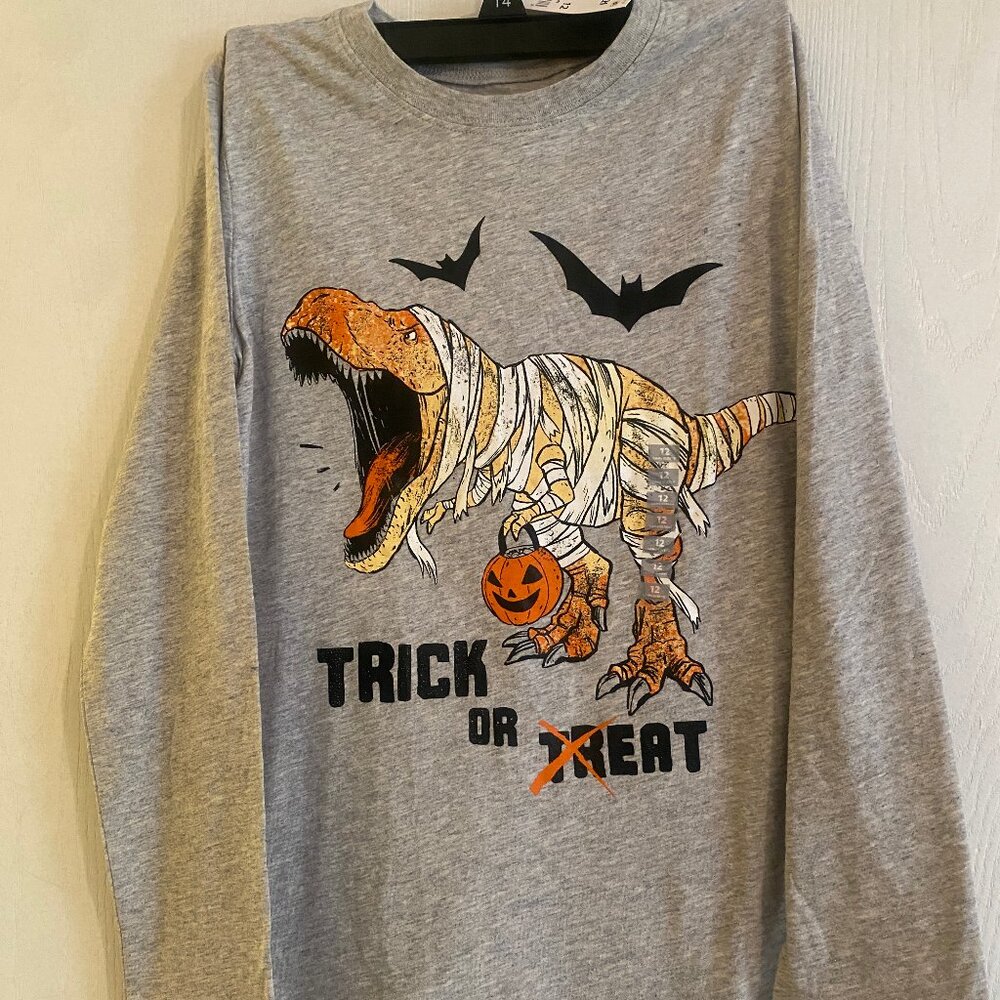 OshKosh Bgosh Tshirt Long Sleeve Halloween Dinosaur Mummy Size 12 NWT 100% Cotto
